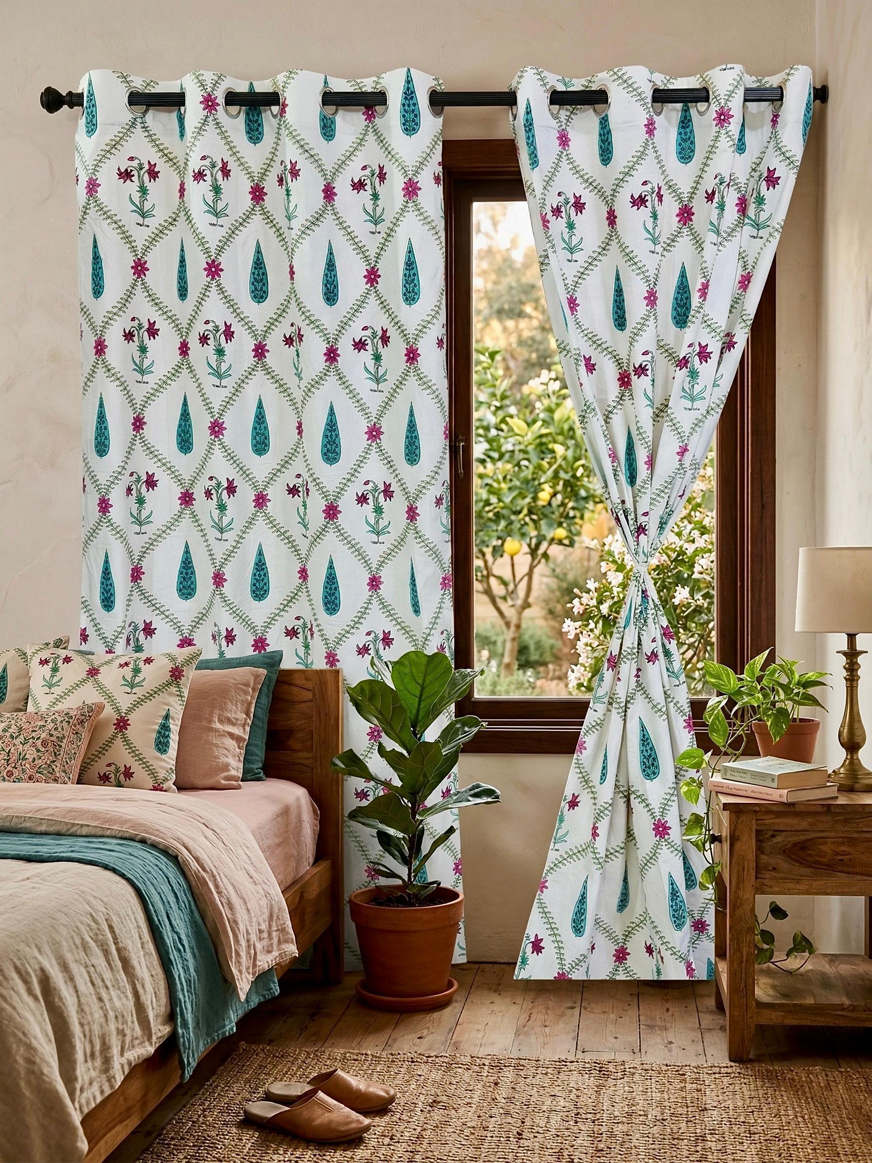 Boond Jaali Bagru Eyelet Curtains