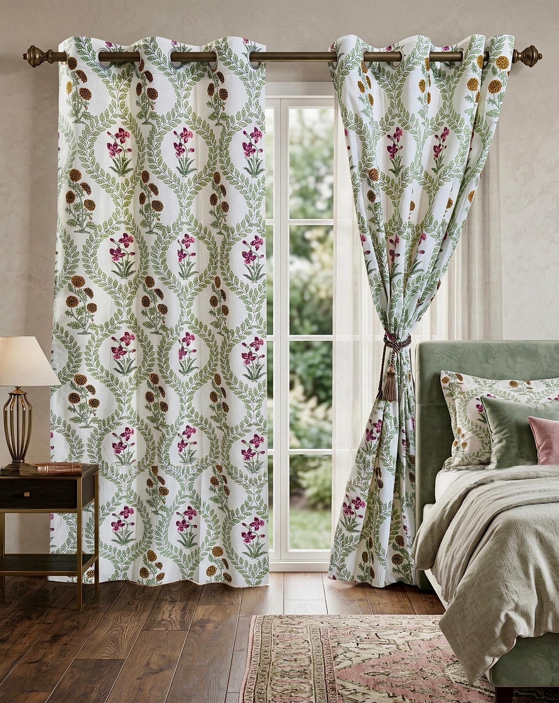Dhusar Paisley Bagru Eyelet Curtains