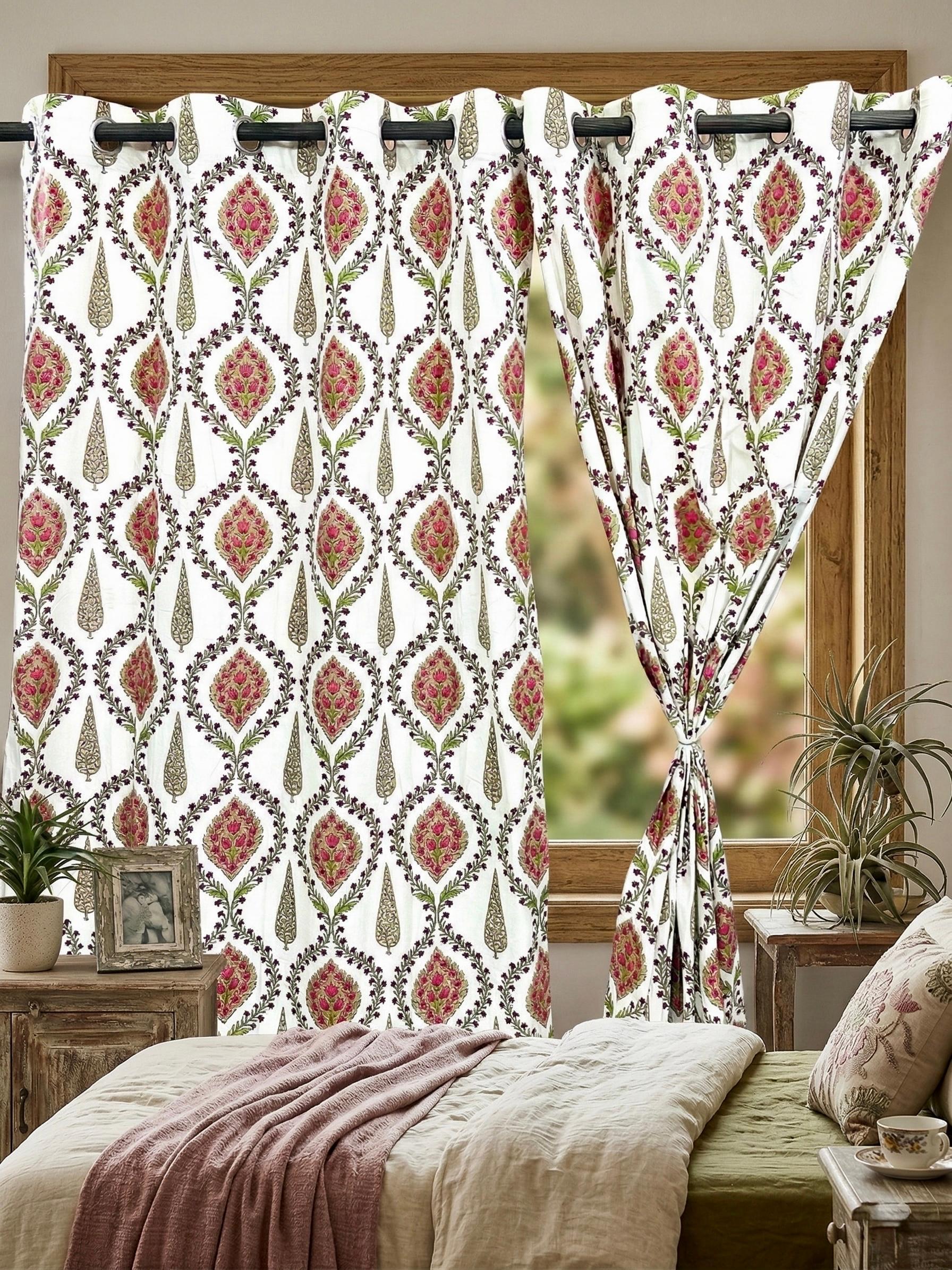 Firoza Jaali Bagru Eyelet Curtains