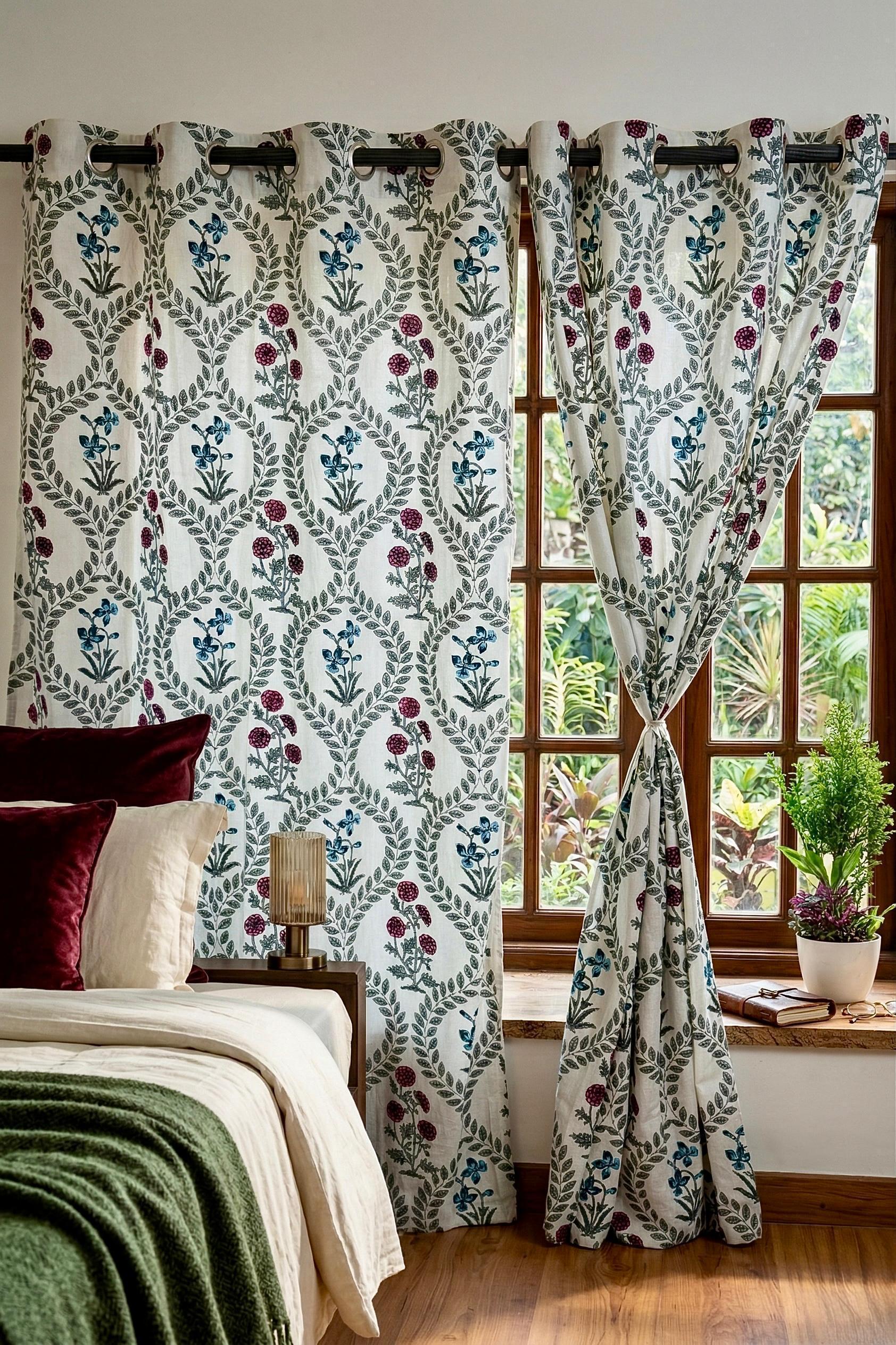 Genda Phool Bagru Eyelet Curtains