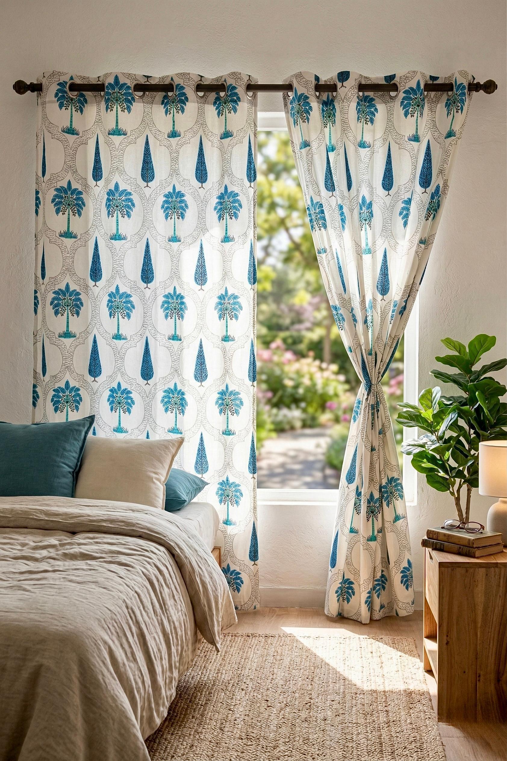 Gulbagh Ogee Bagru Eyelet Curtains
