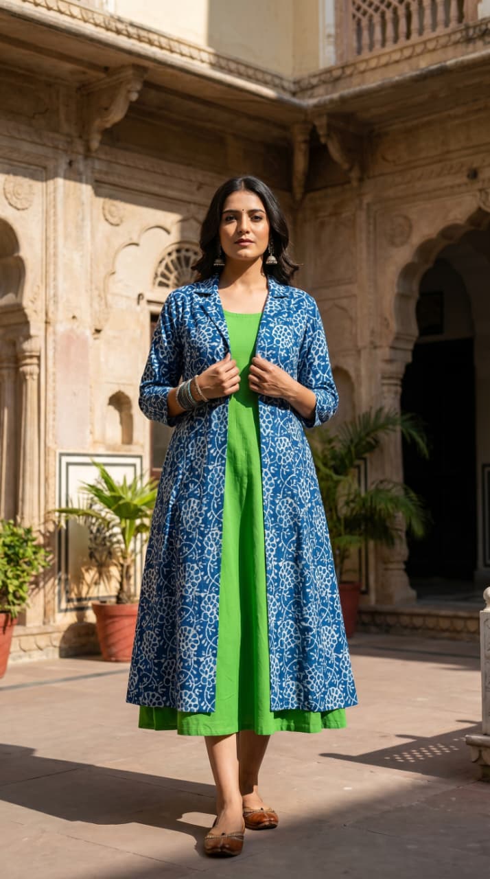 Indra Dabu Indigo Midi Dress with Shrug