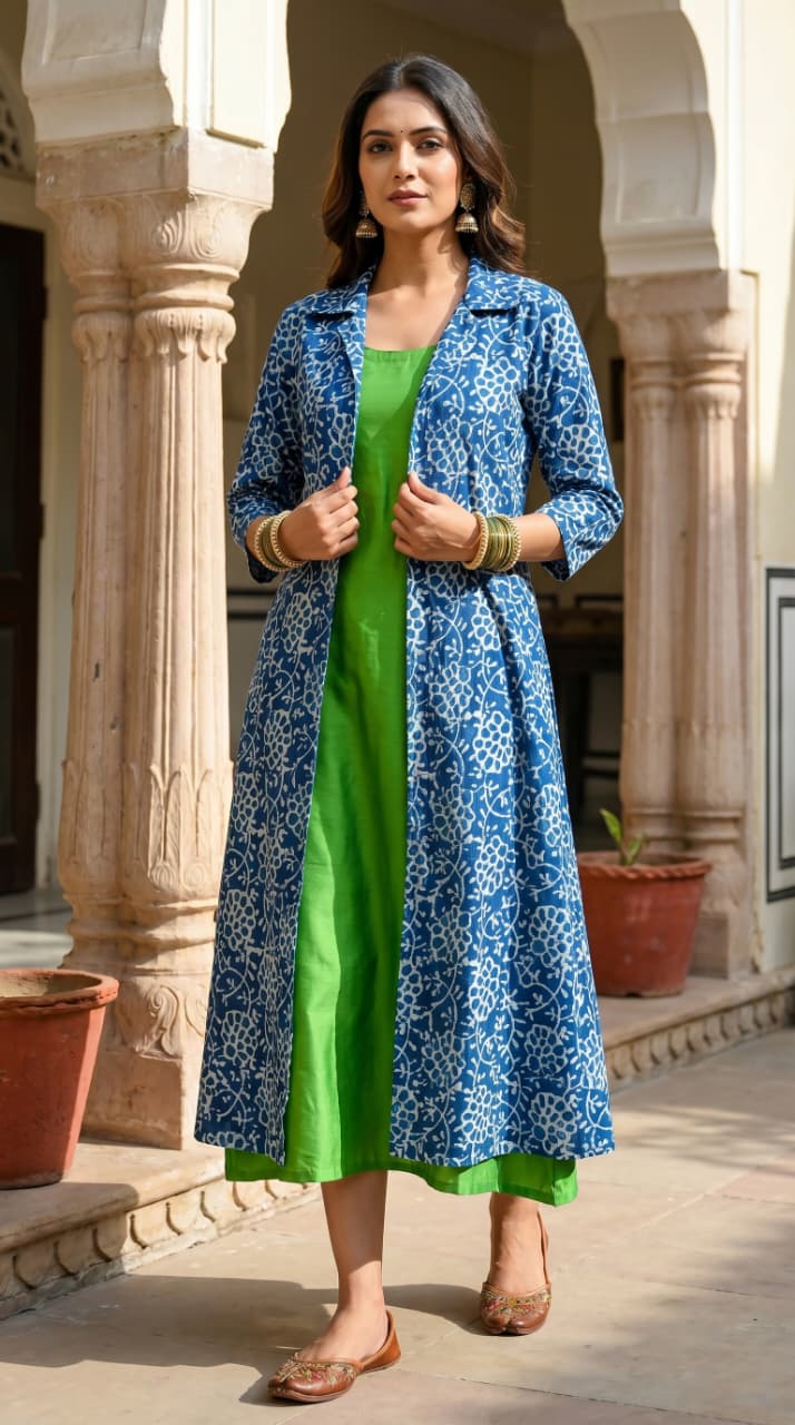 Indra Dabu Indigo Midi Dress with Shrug
