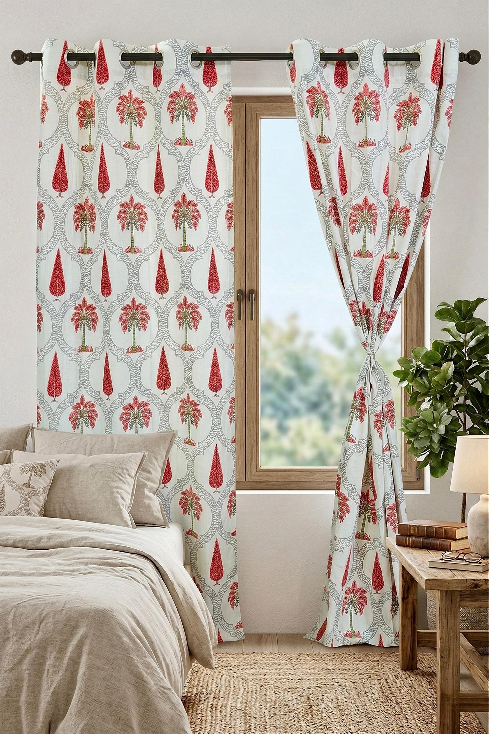 Laal Khajoor Vatika Bagru Eyelet Curtains