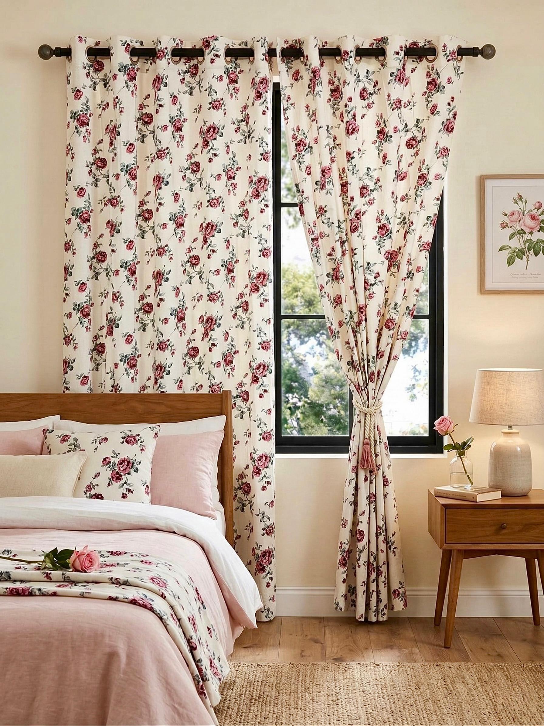 Laal Purani Gulab Sanganeri Eyelet Curtains