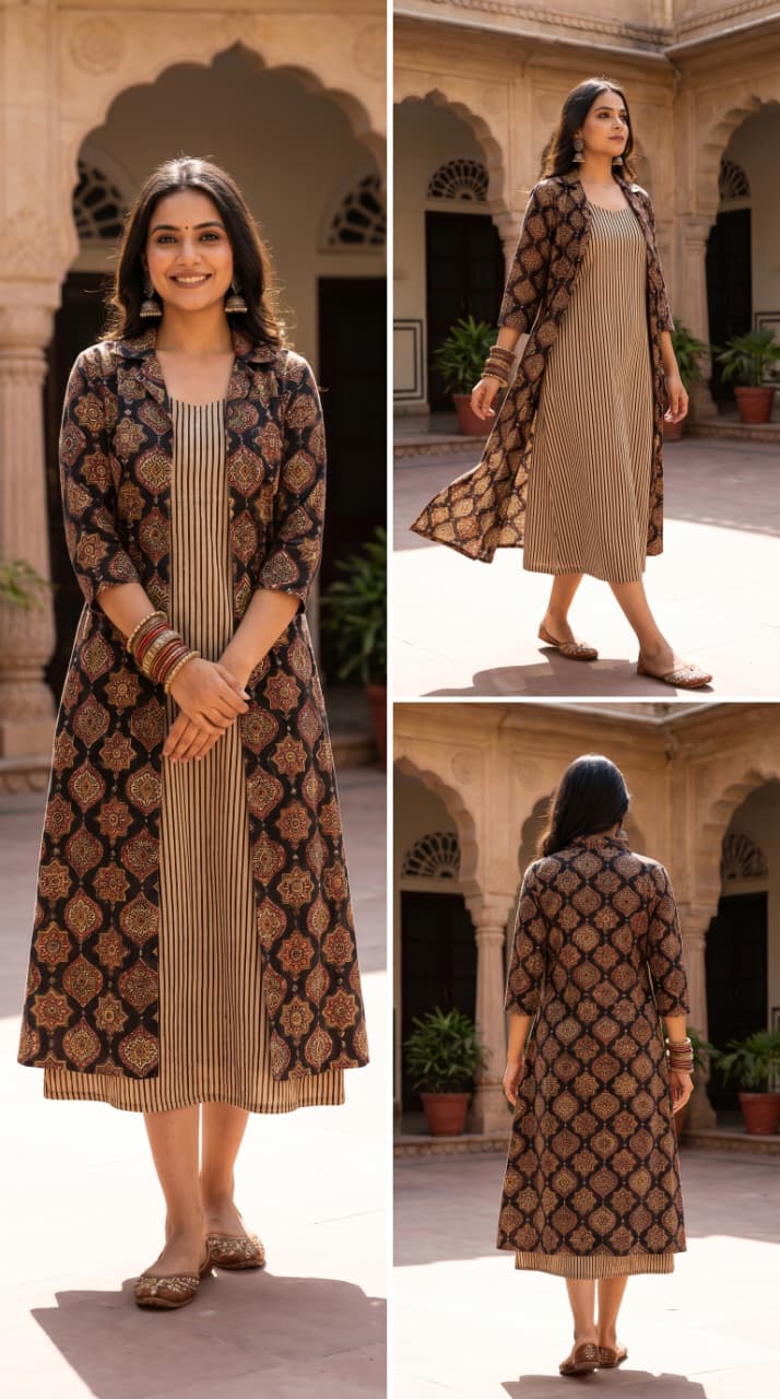 Meera Ajrakh Medallion Midi Dress with Shrug