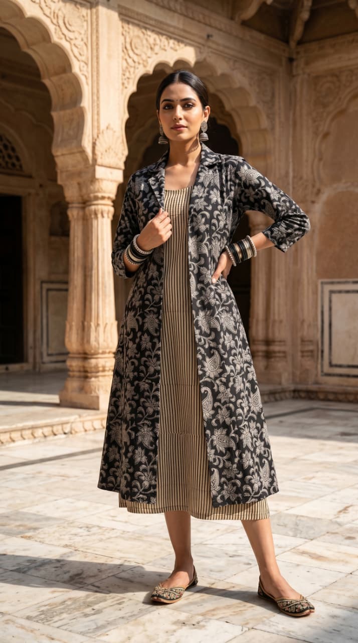 Meera Ajrakh Medallion Midi Dress with Shrug