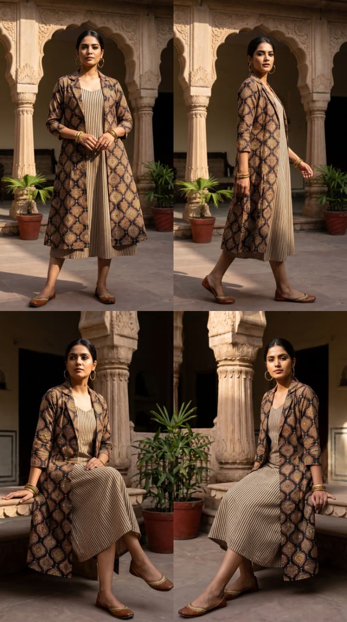 Meera Ajrakh Medallion Midi Dress with Shrug