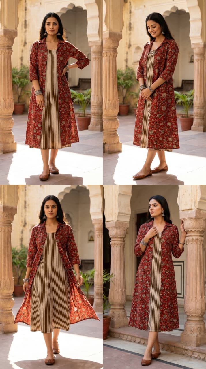 Mehr Ajrakh Tile Midi Dress with Shrug