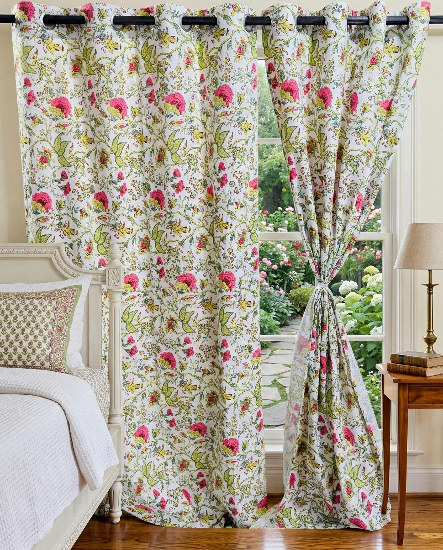 Neela Khajoor Bagru Eyelet Curtains