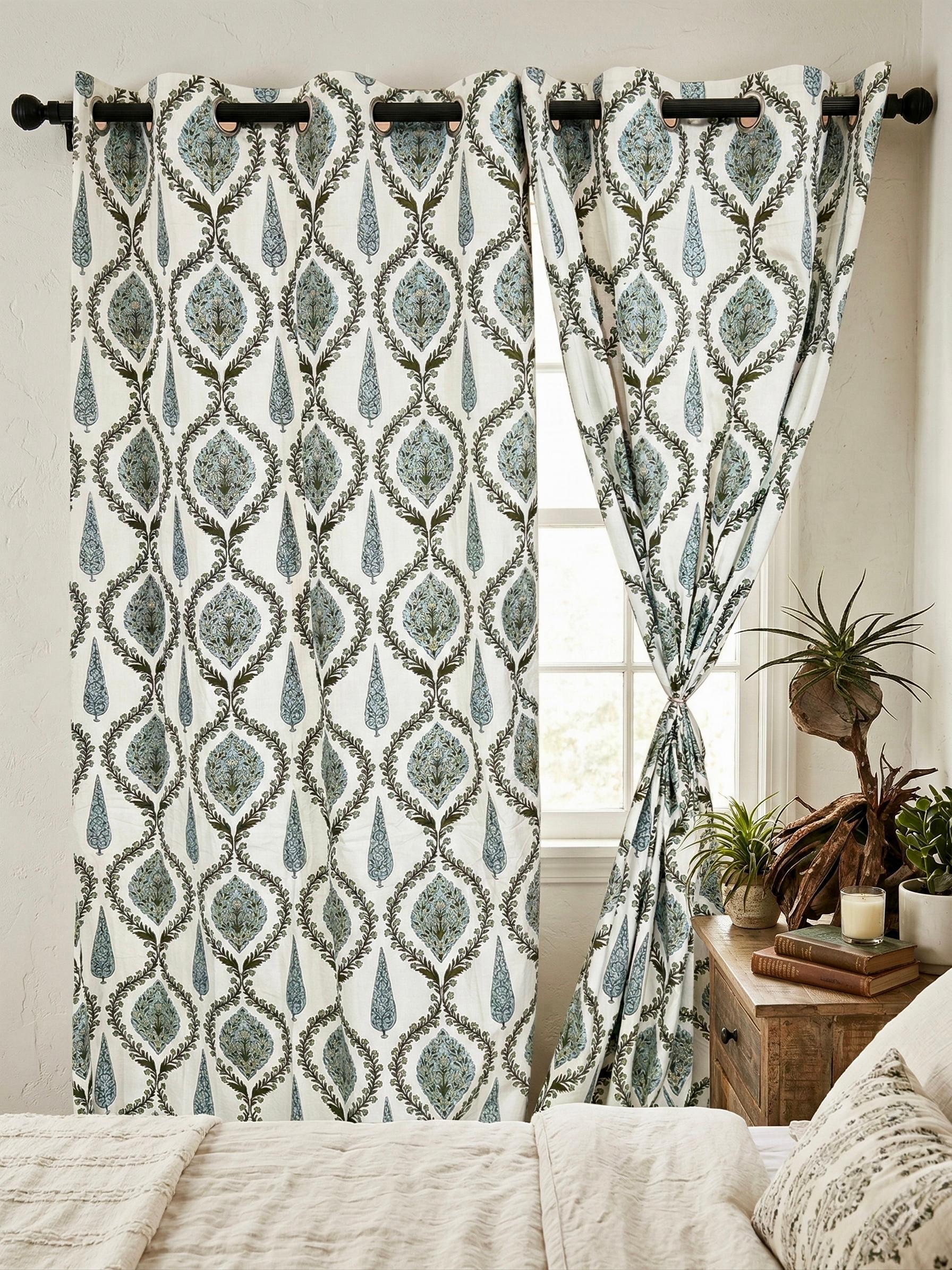 Neela Ogee Damask Bagru Eyelet Curtains