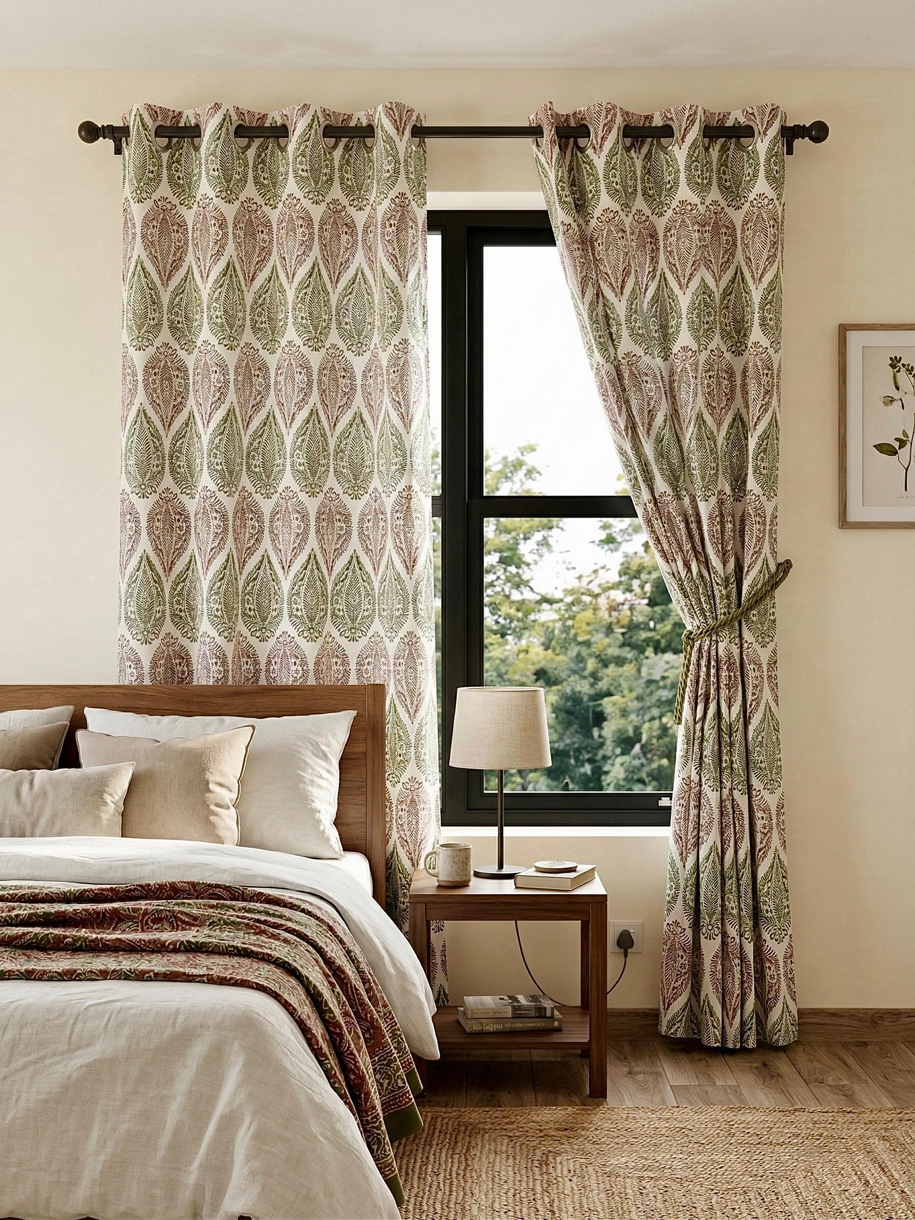 Patta Medallion Bagru Eyelet Curtains