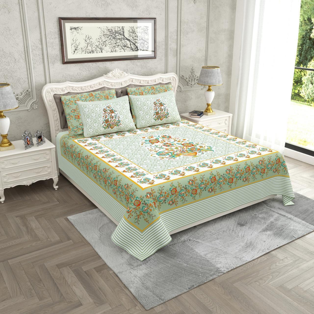 Phuldaan Sanganeri Cotton Bedsheet