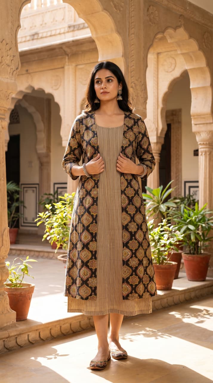 Roohi Kalamkari Midi Dress with Shrug