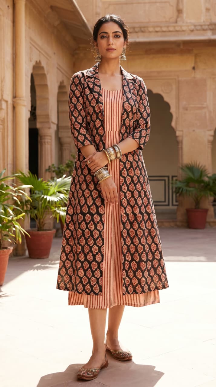 Tara Ajrakh Paisley Midi Dress with Shrug