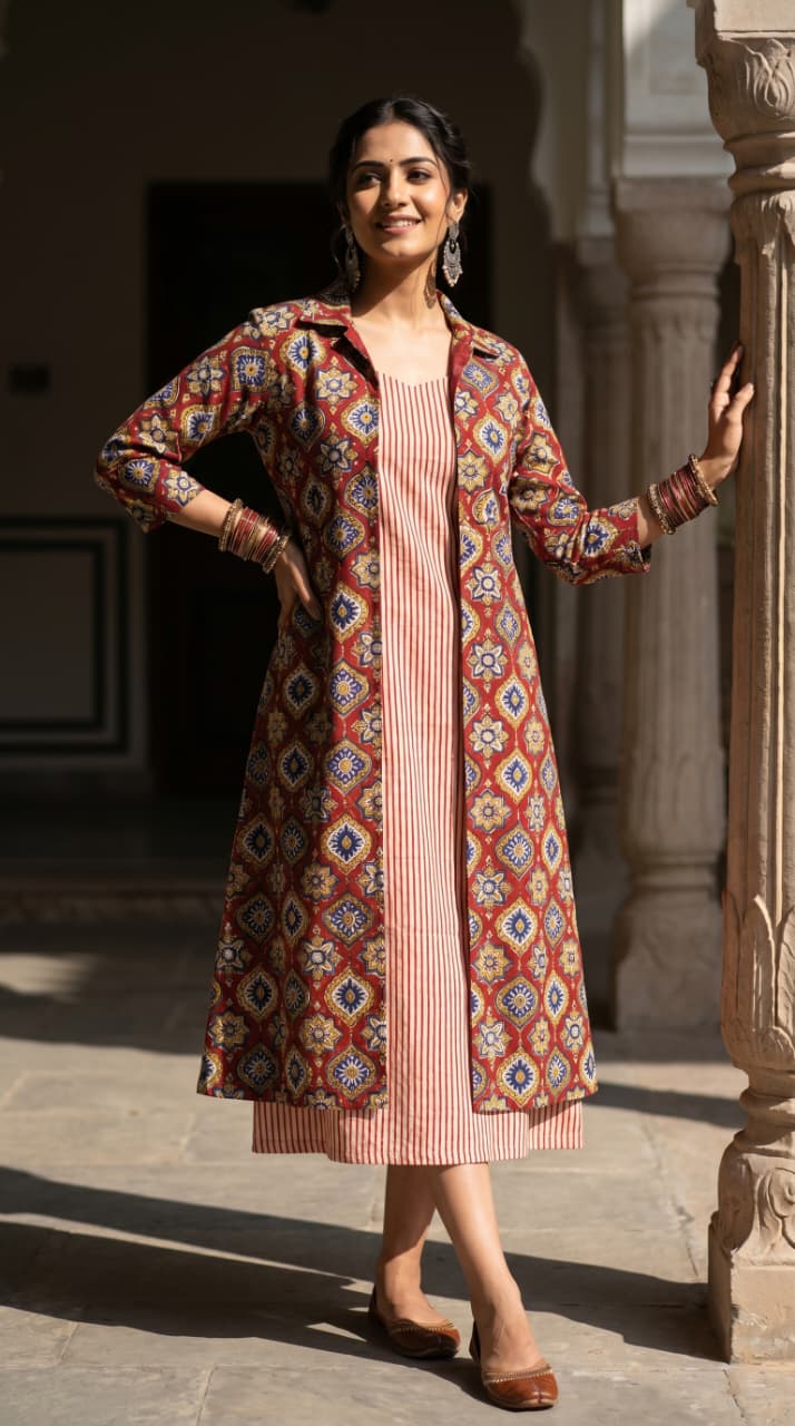 Tara Ajrakh Paisley Midi Dress with Shrug