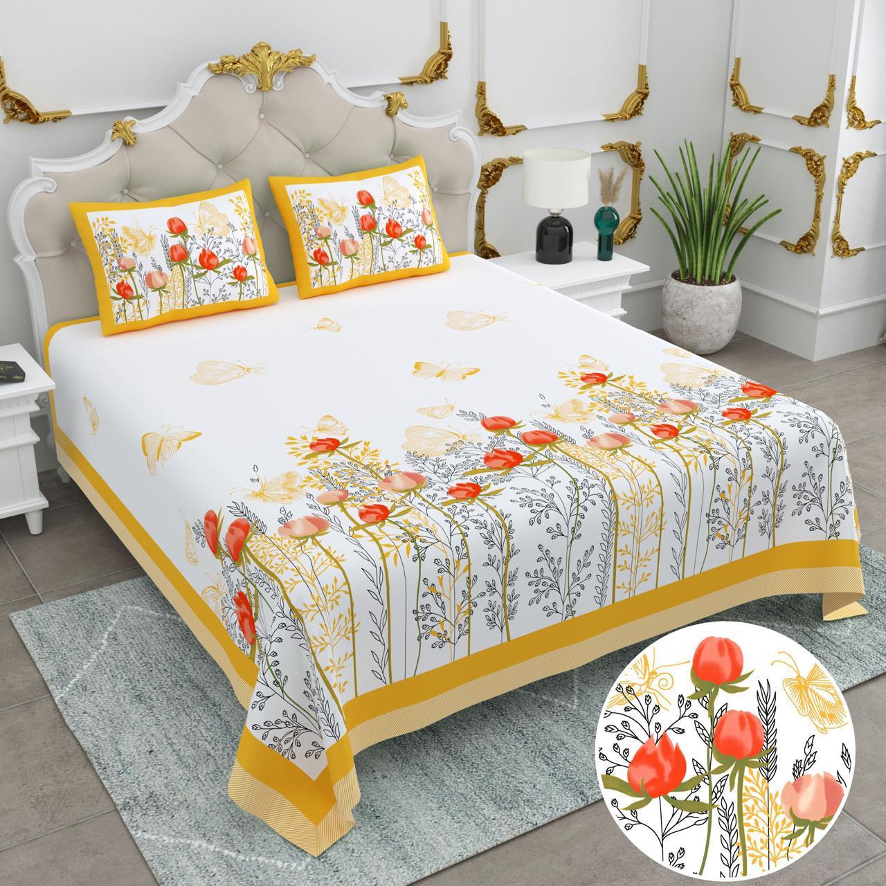 Titli Vatika Sanganeri Cotton Bedsheet